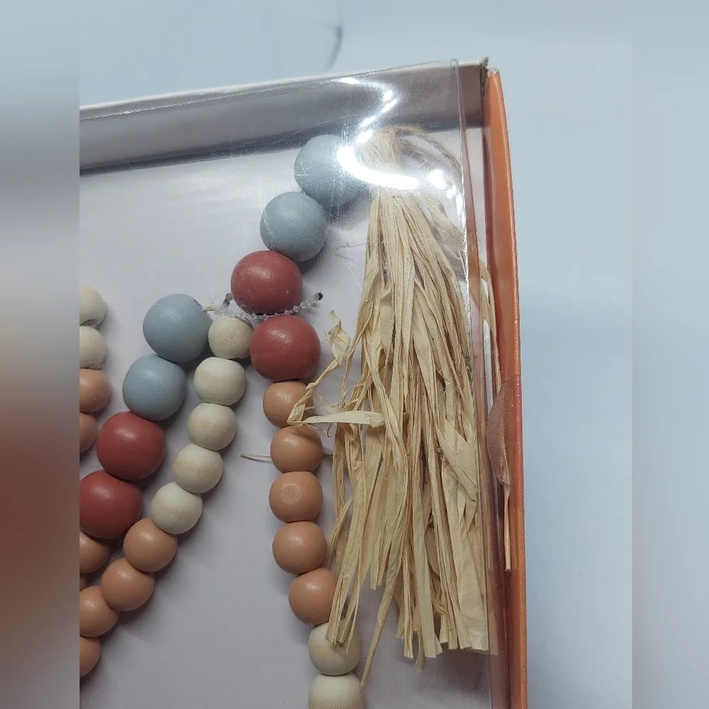 Rachel Ashwell The Farmhouse Wooden Beads Jute Straw Tassels 6 Foot Garland Fall